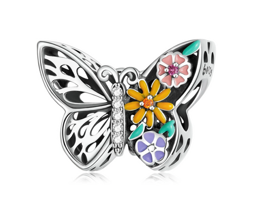 Sterling Silver Multi Colored Butterfly Charm