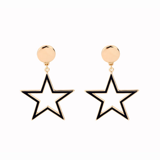 Gold & Black Open Star Drop Earrings