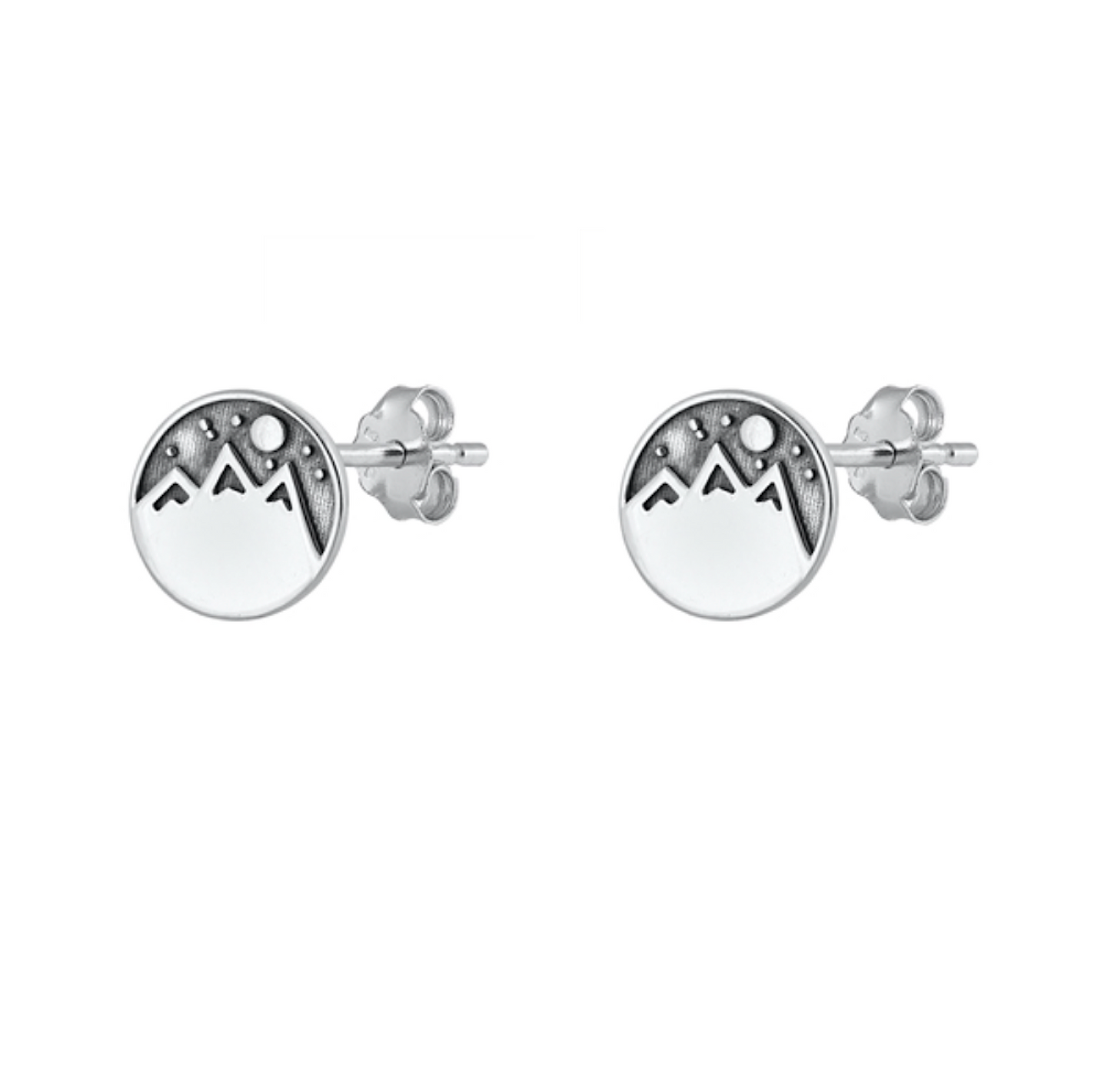 Sterling Silver Oxidized Circular Mountain Stud Earrings