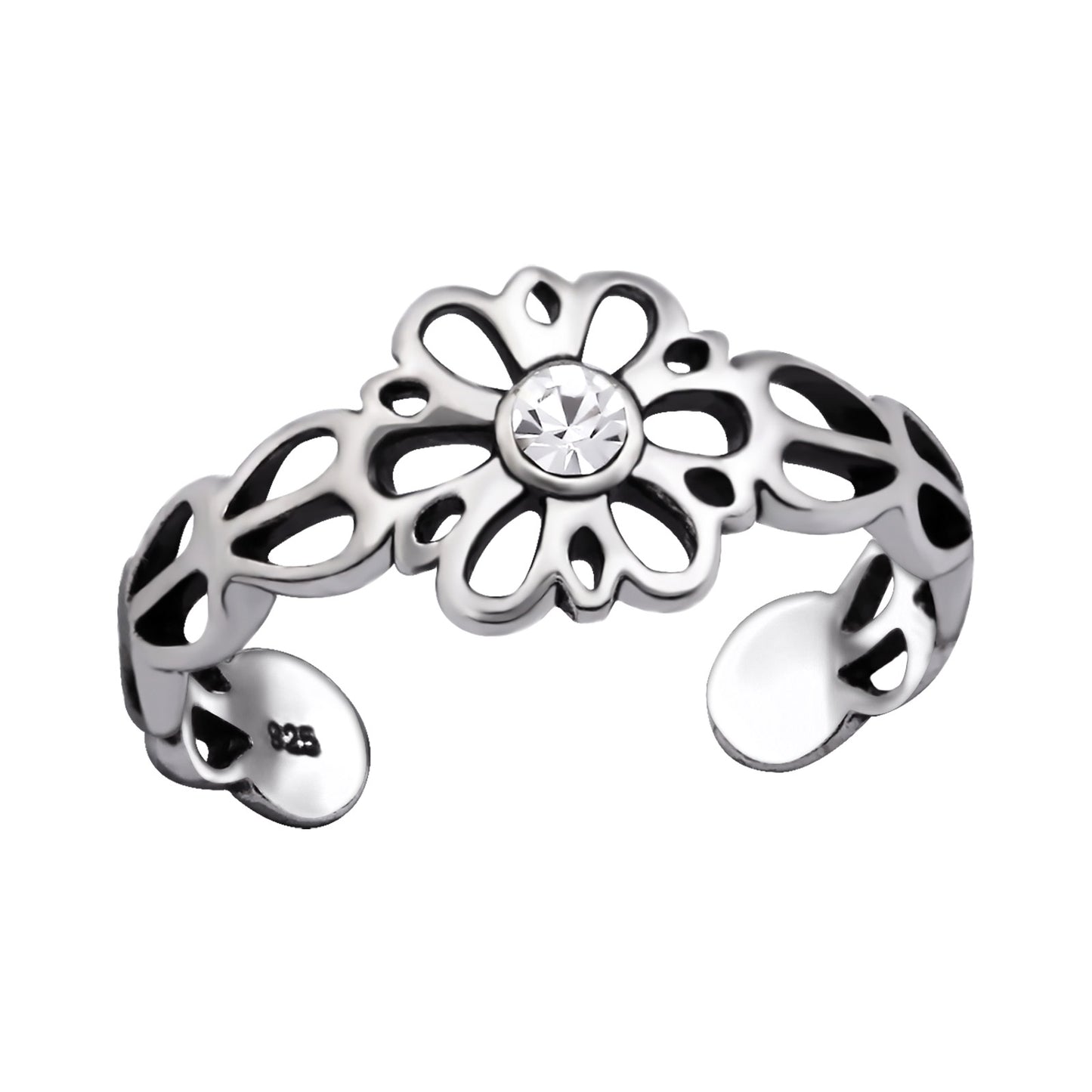 Sterling Silver Cubic Zirconia Flower Toe Ring
