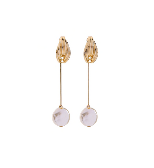 Goldtone Bar & Faux Pearl Drop Earrings