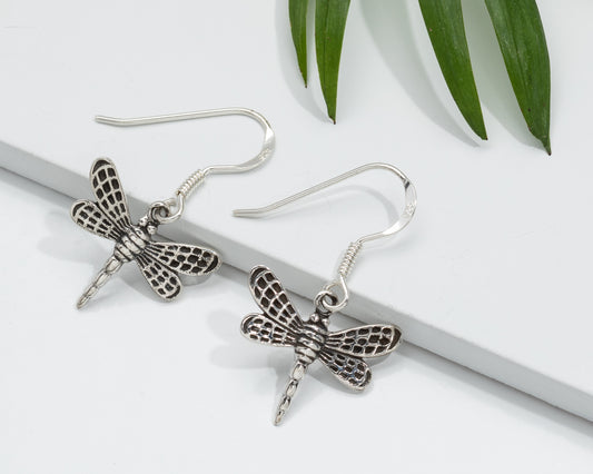 Sterling Silver Dragonfly Drop Earrings