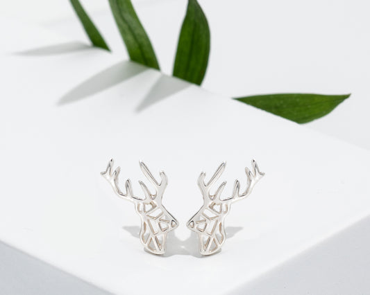 Sterling Silver Origami Deer Stud Earrings