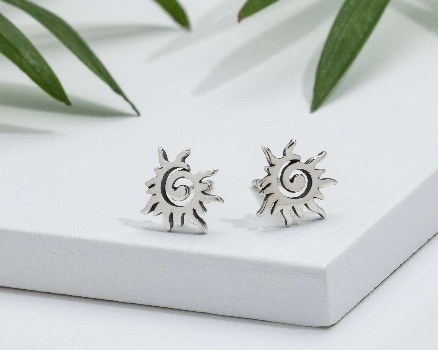 Sterling Silver Swirled Sun Stud Earrings