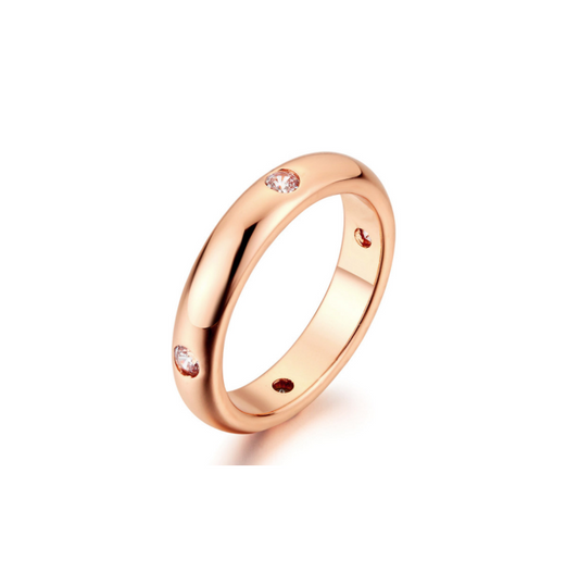 Rose Goldtone Clear Cubic Zirconia Solitaire Dotted Ring