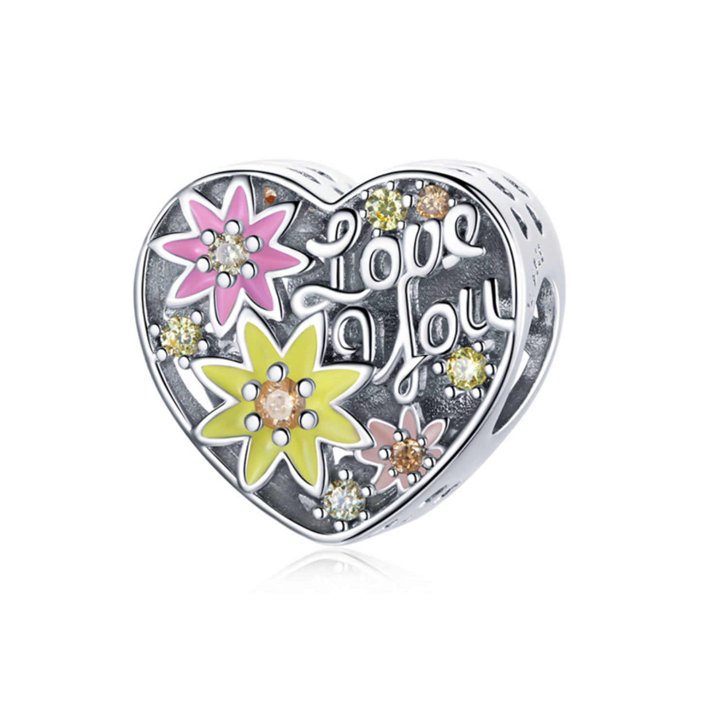 Sterling Silver Floral Love You Heart Charm