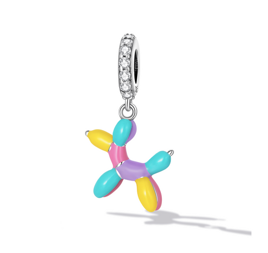 Sterling Silver Multi Colored Balloon Dog Cubic Zirconia Dangling Charm