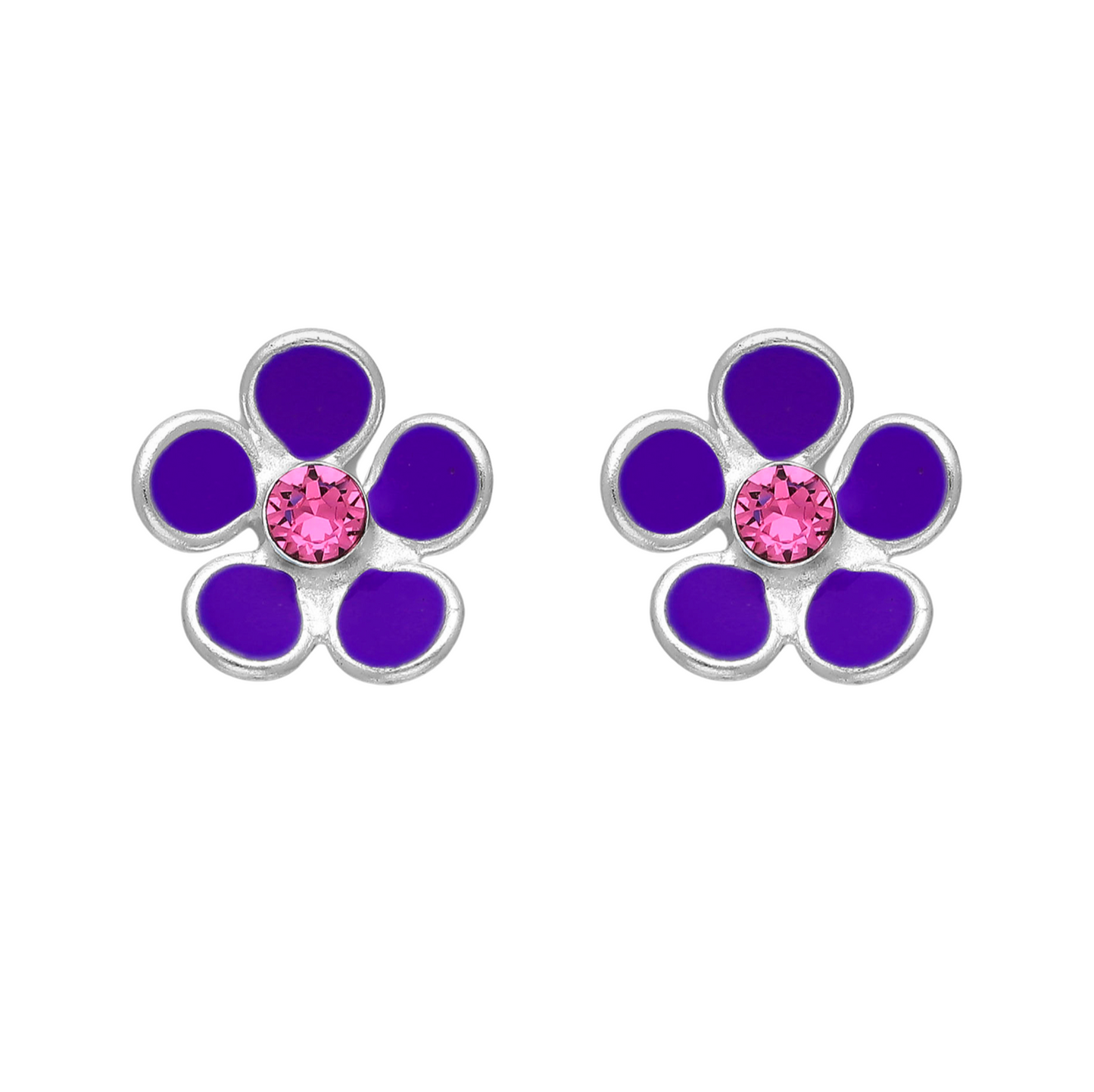 Sterling Silver Purple Pink Cubic Zirconia Flower Stud Earrings