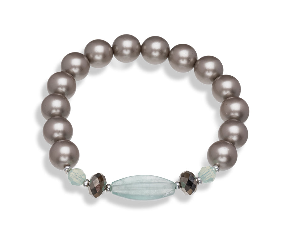 Grey Swarovski Pearl Crystal Stretch Bracelet