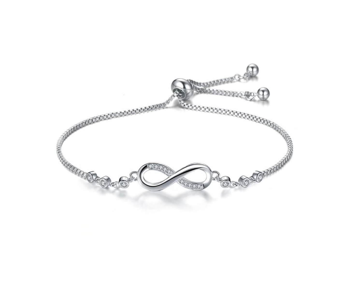 Silvertone Cubic Zirconia Infinity Adjustable Bracelet