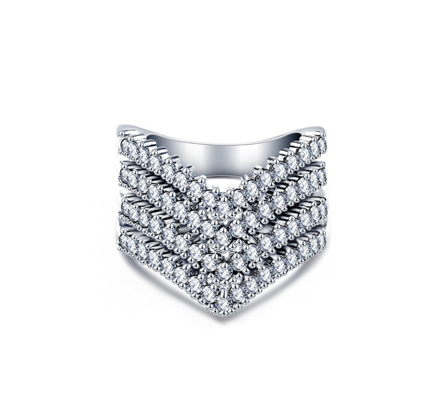 Silvertone Clear Swarovski Crystal Chevron Ring