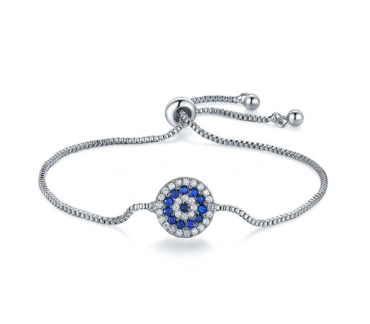 Sapphire Blue Clear Cubic Zirconia Adjustable Bracelet