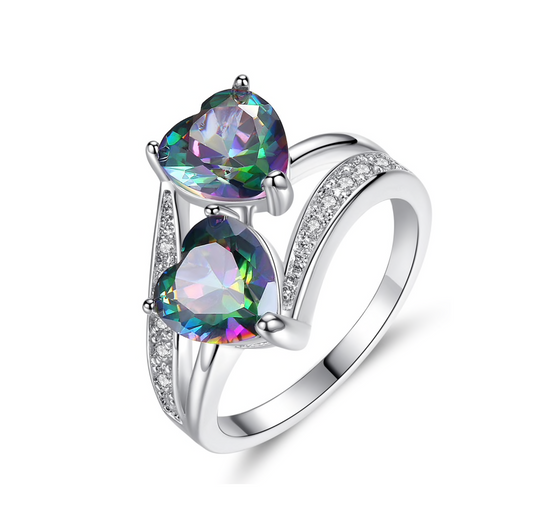 Mystic Topaz Dual Heart Cubic Zirconia Ring