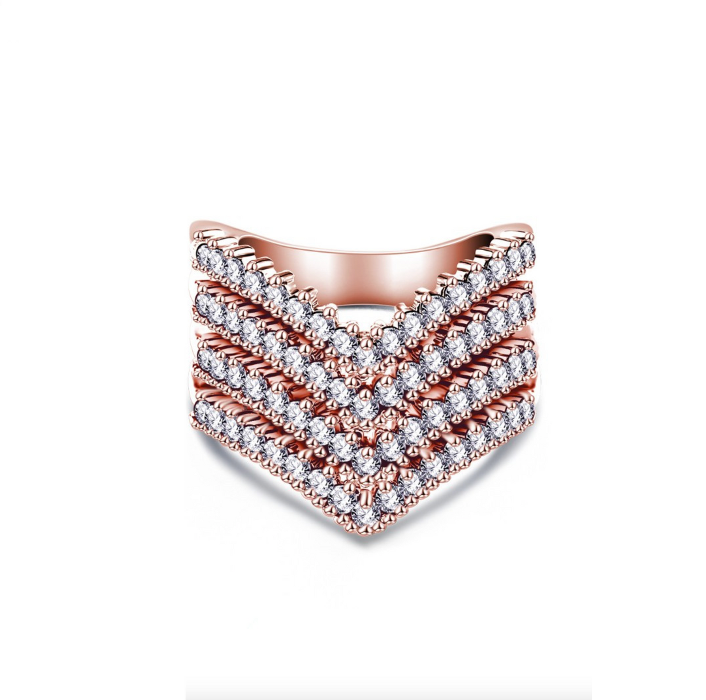 Rose Goldtone Clear Crystal Chevron Ring