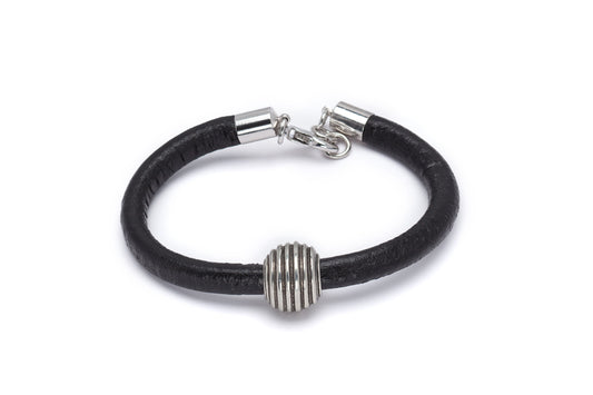 Black Leather Circular Charm Bracelet