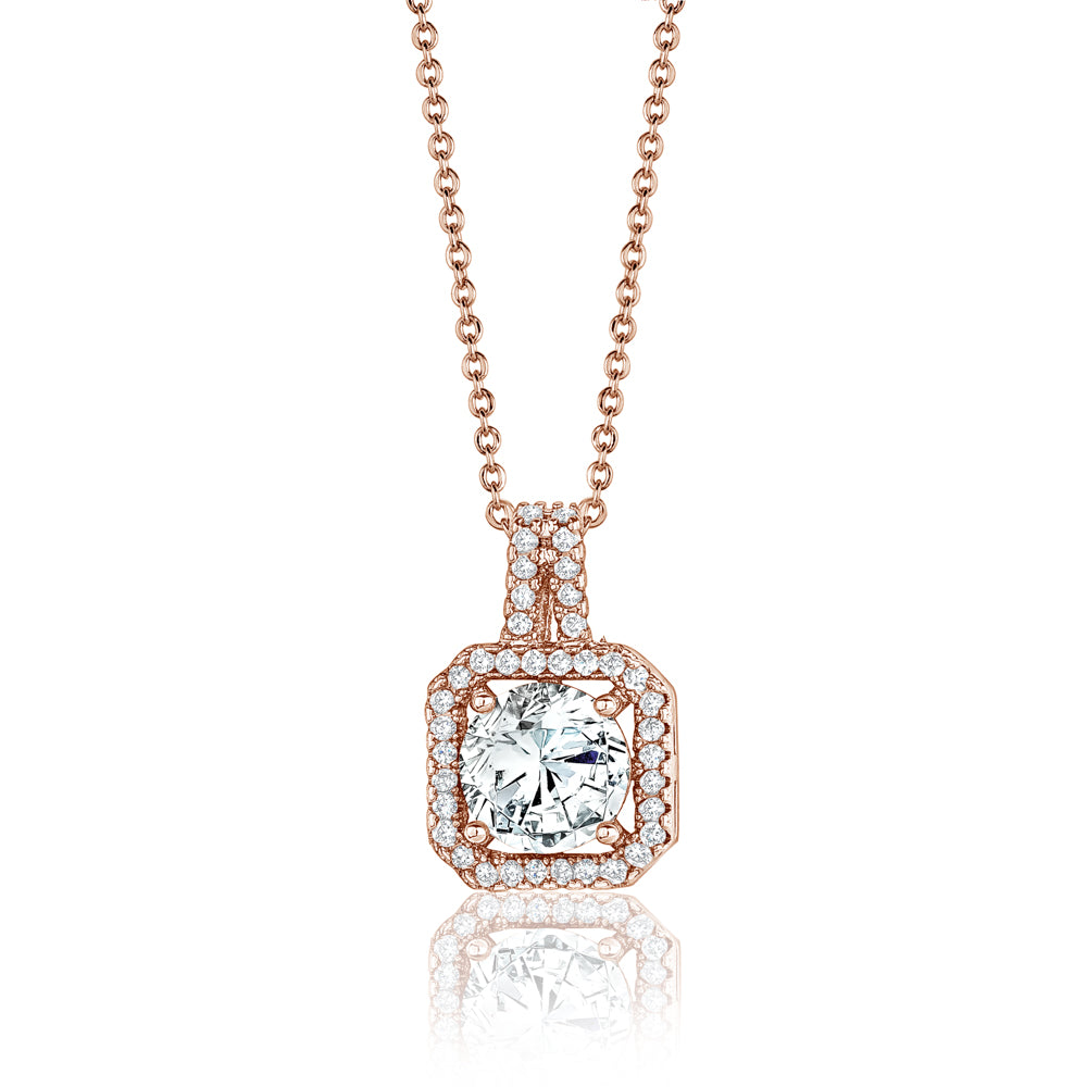 Rose Goldtone Swarovski Crystal Halo Pendant Necklace