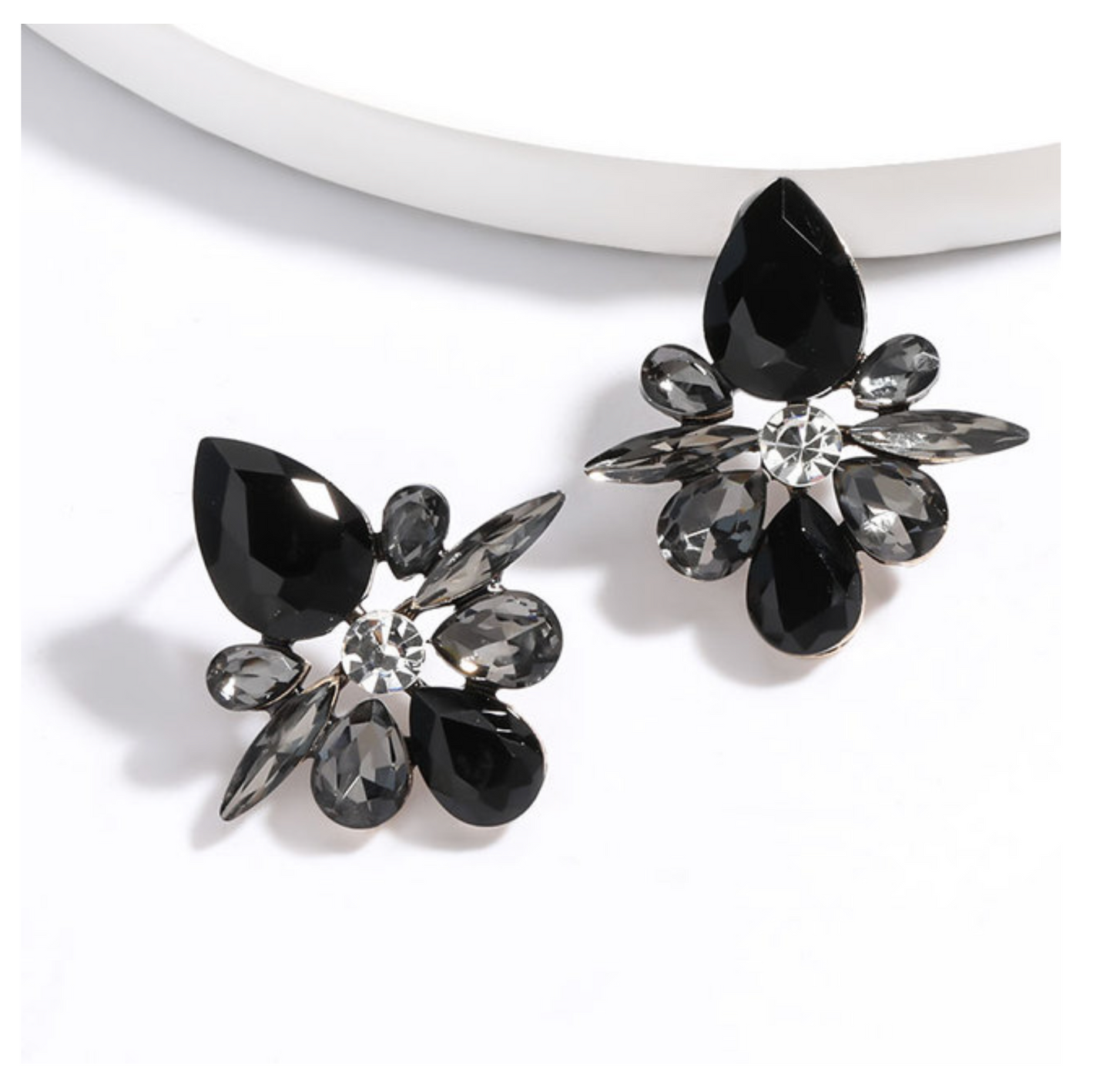 Black Crystal Geometric Stud Earrings