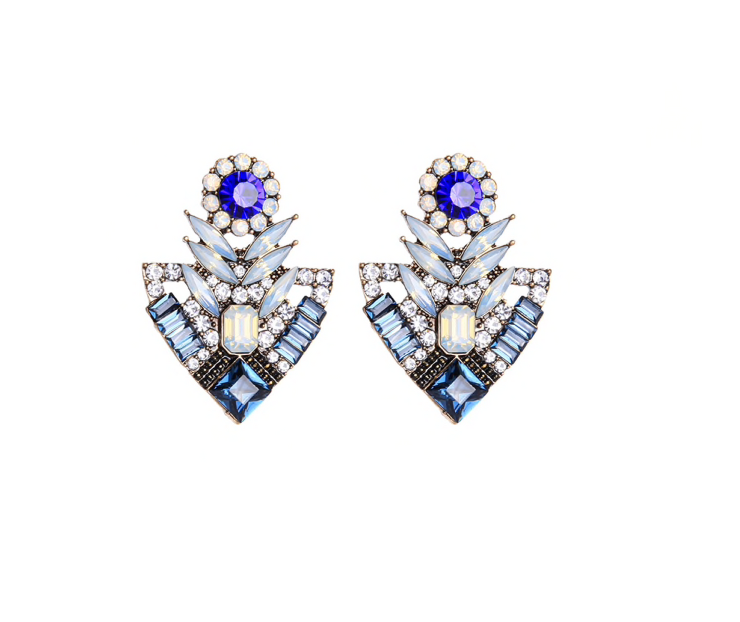 Vintage Blue Crystal Geometric Drop Earrings