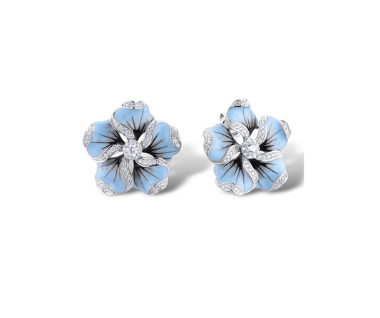 Blue Flower Cubic Zirconia Stud Earrings