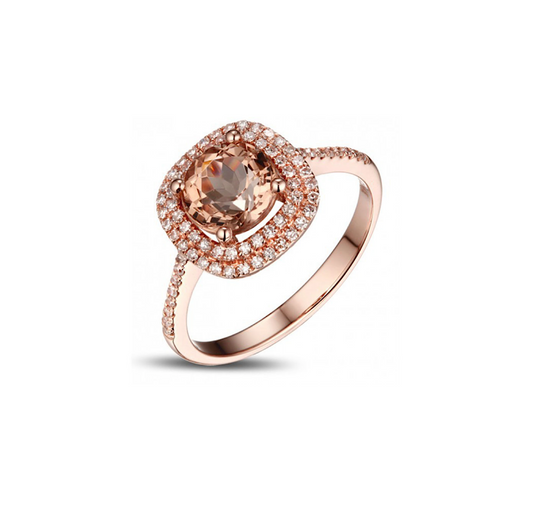 Rose Goldtone Imitation Morganite Cubic Zirconia Halo Ring