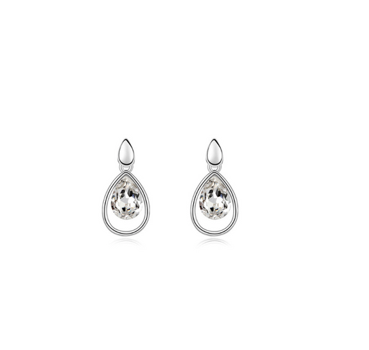 Silvertone Clear Swarovski Crystal Dual Teardrop Earrings