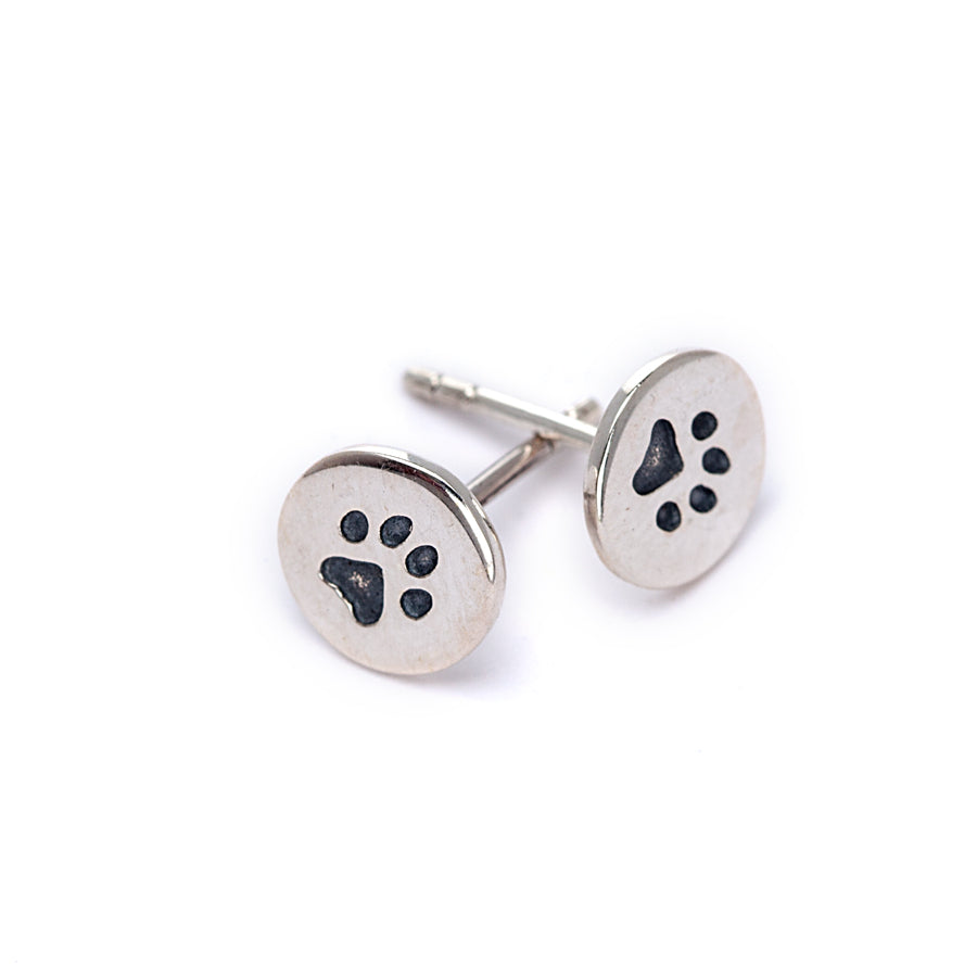 Sterling Silver Circular Paw Print Stud Earrings