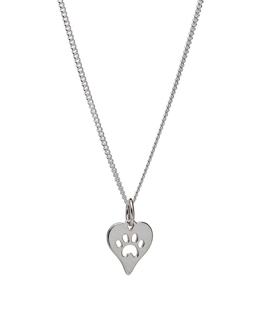 Sterling Silver Heart Paw Print Pendant Necklace