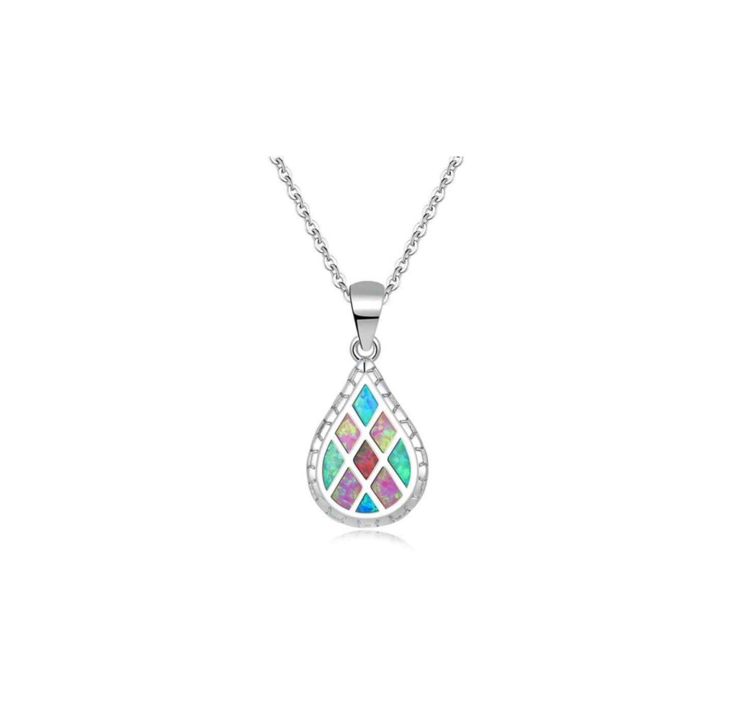 Sterling Silver Multi Colored Opal Teardrop Pendant Necklace