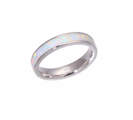 Sterling Silver White Lab Opal Band Ring