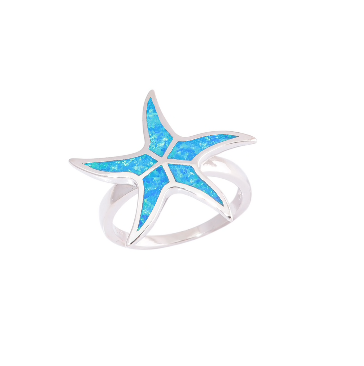 Sterling Silver Blue Lab Opal Starfish Ring