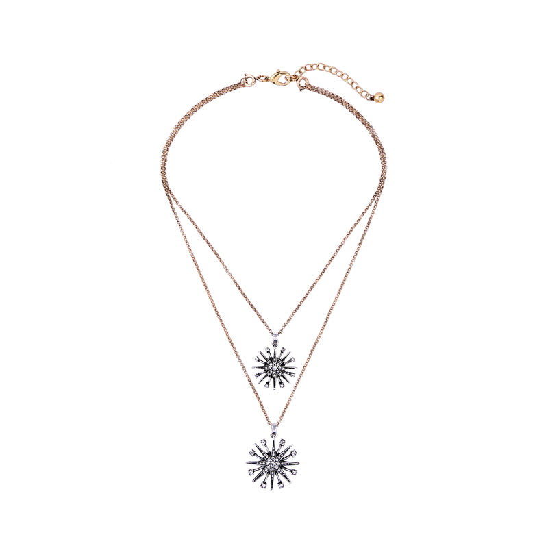 Brass & Crystal Sunburst Layered Necklace