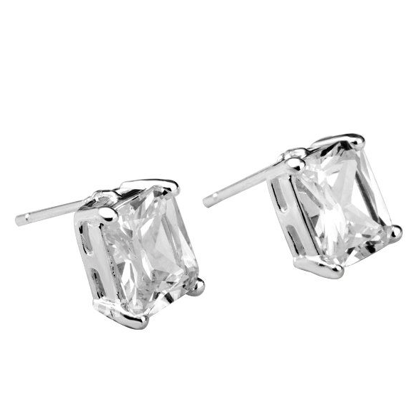 Sterling Silver Filled Cubic Zirconia Square Stud Earrings