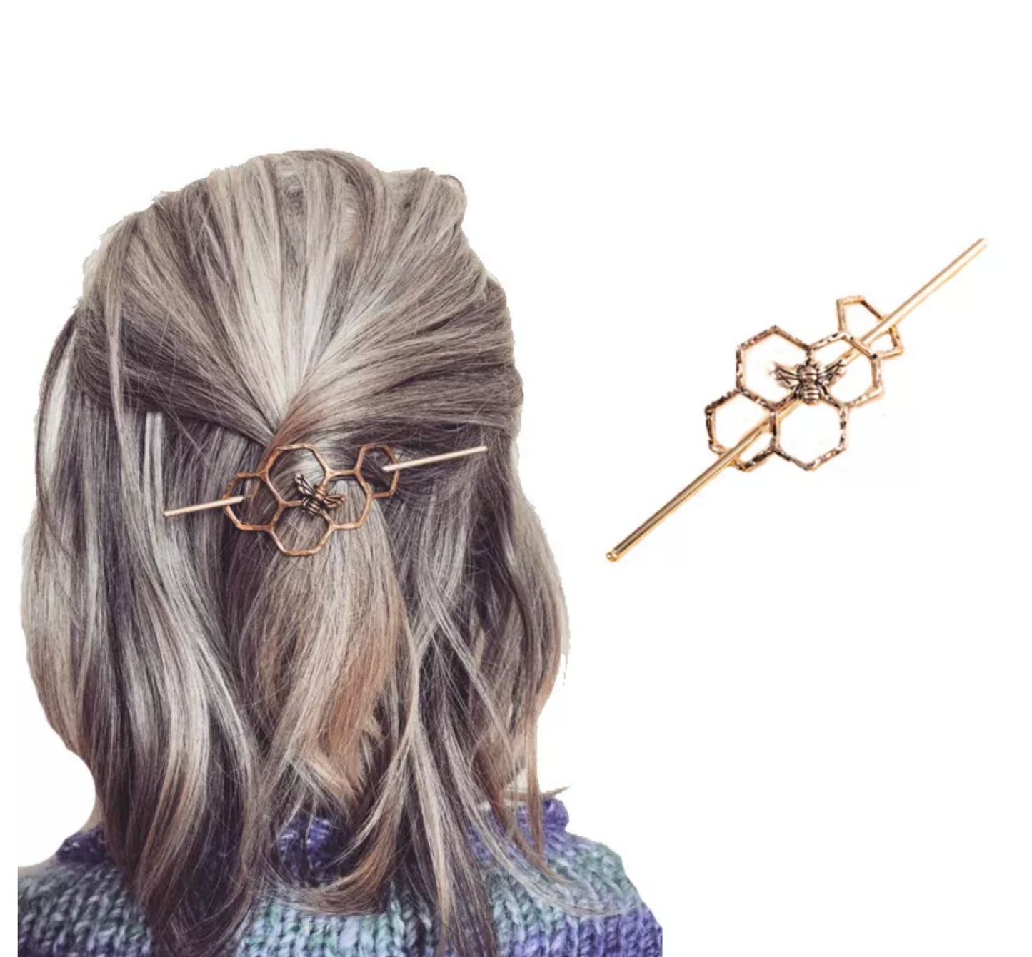 Goldtone Honeycomb Bee Hair Pin