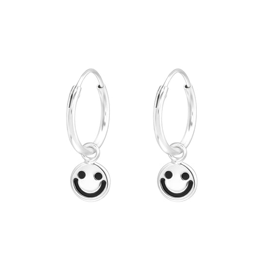 Sterling Silver Happy Face Huggie Hoop Earrings