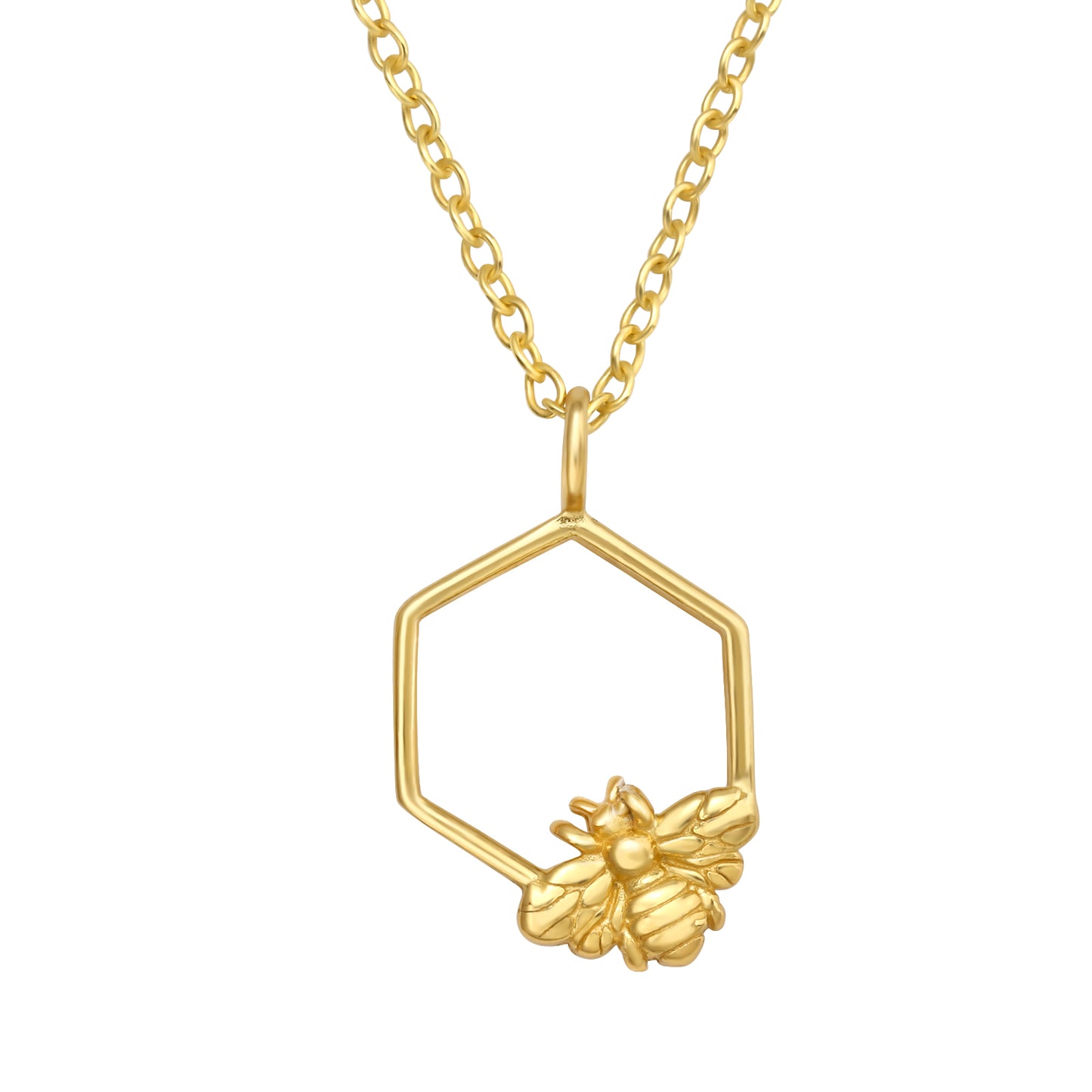 Goldtone Plated Sterling Silver Bee Honeycomb Necklace