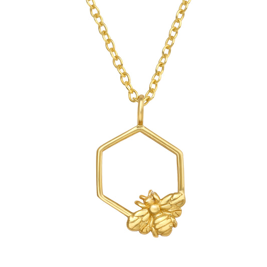 24kt Plated Sterling Silver Bee Honeycomb Necklace
