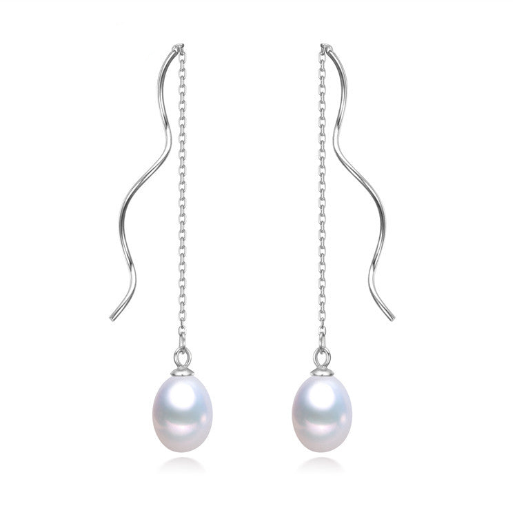 White Freshwater Pearl Spiraled Threader Earrings