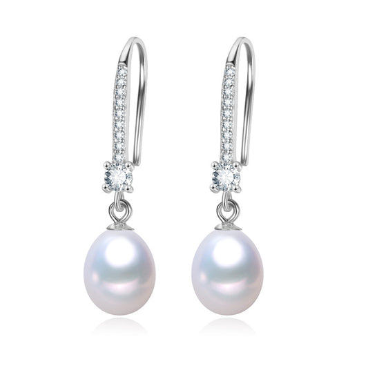 White Freshwater Pearl Cubic Zirconia Pave Drop Earrings