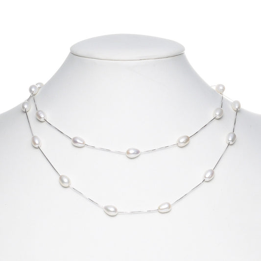 White Freshwater Pearl Station Chain Necklace
