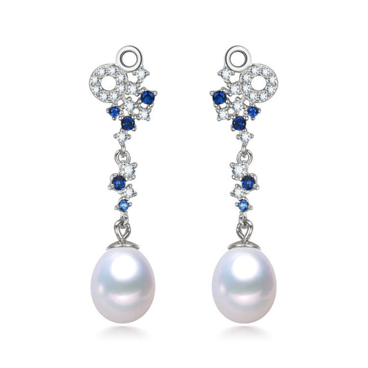 White Freshwater Pearl Clear Sapphire Cubic Zirconia Clustered Drop Earrings