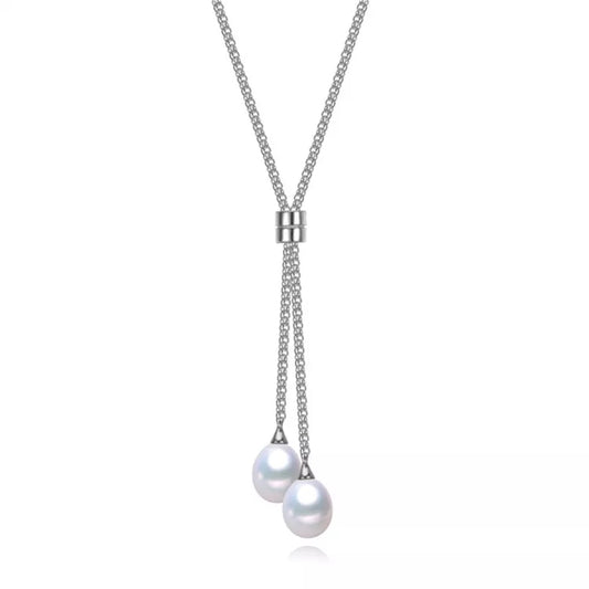 Dual White Freshwater Pearl Drop Necklace