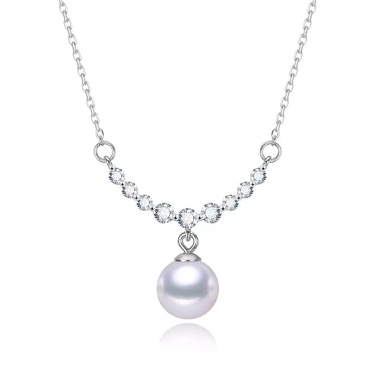 White Freshwater Pearl Cubic Zirconia Curved Necklace