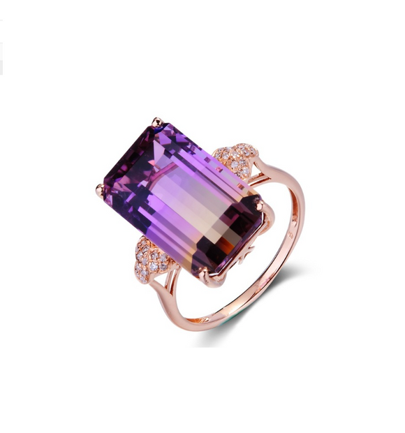 Rose Goldtone Purple Cubic Zirconia Baguette Ring