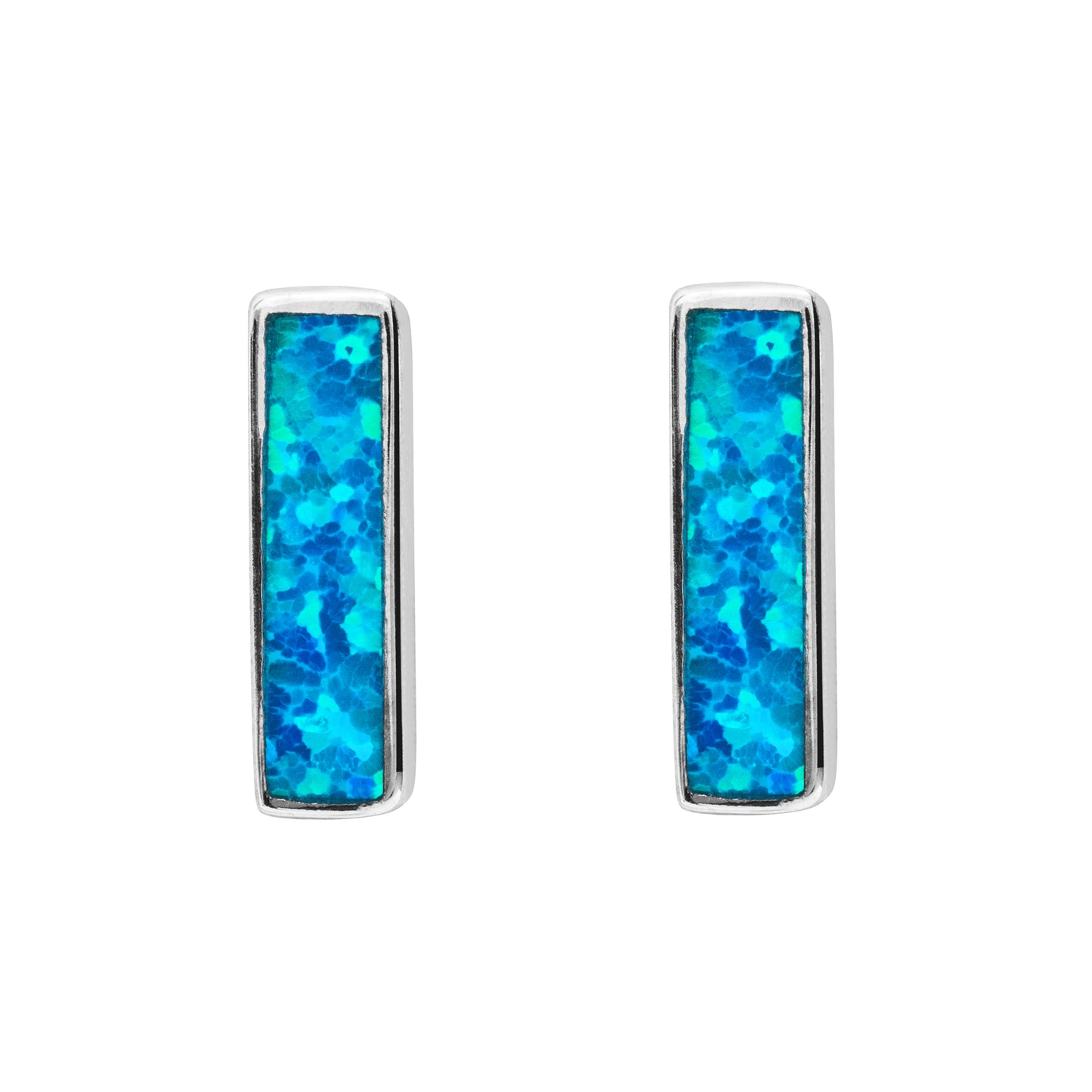 Sterling Silver Blue Opal Bar Stud Earrings