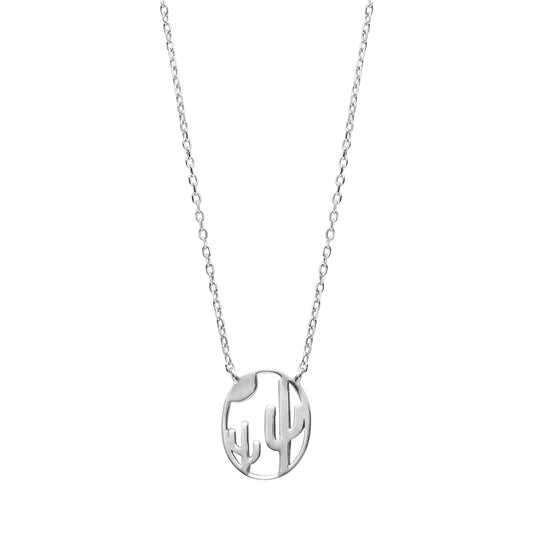 Sterling Silver Open Circle Cactus Pendant Necklace