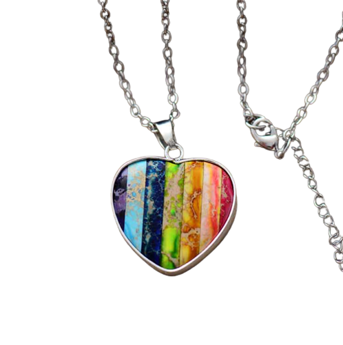 Striped Multi Colored Heart Pendant With Howlite Gemstones