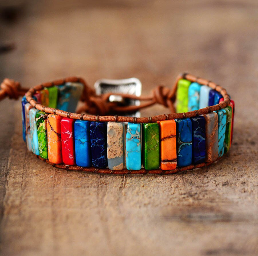 Multi Colored Handmade Howlite Bar Gemstone Bracelet