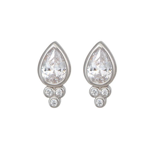 Sterling Silver Cubic Zirconia Teardrop And Triplet Stud Earrings