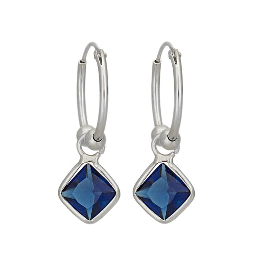 Sterling Silver Sapphire Cubic Zirconia Huggie Hoop Earrings