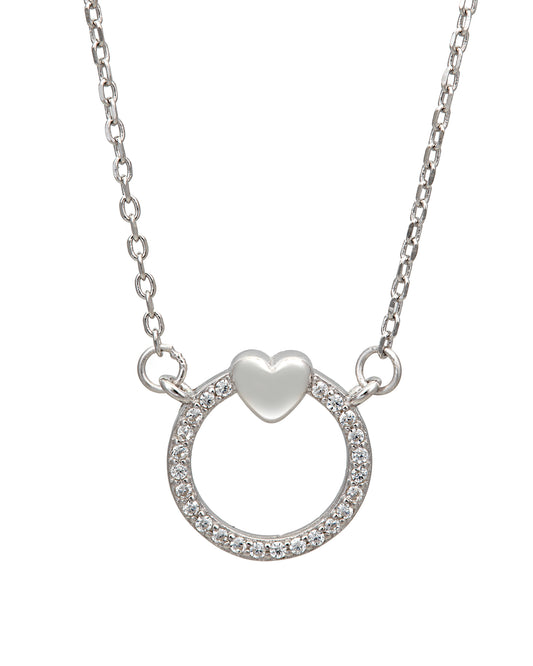 Sterling Silver Cubic Zirconia Open Circle Heart Pendant Necklace